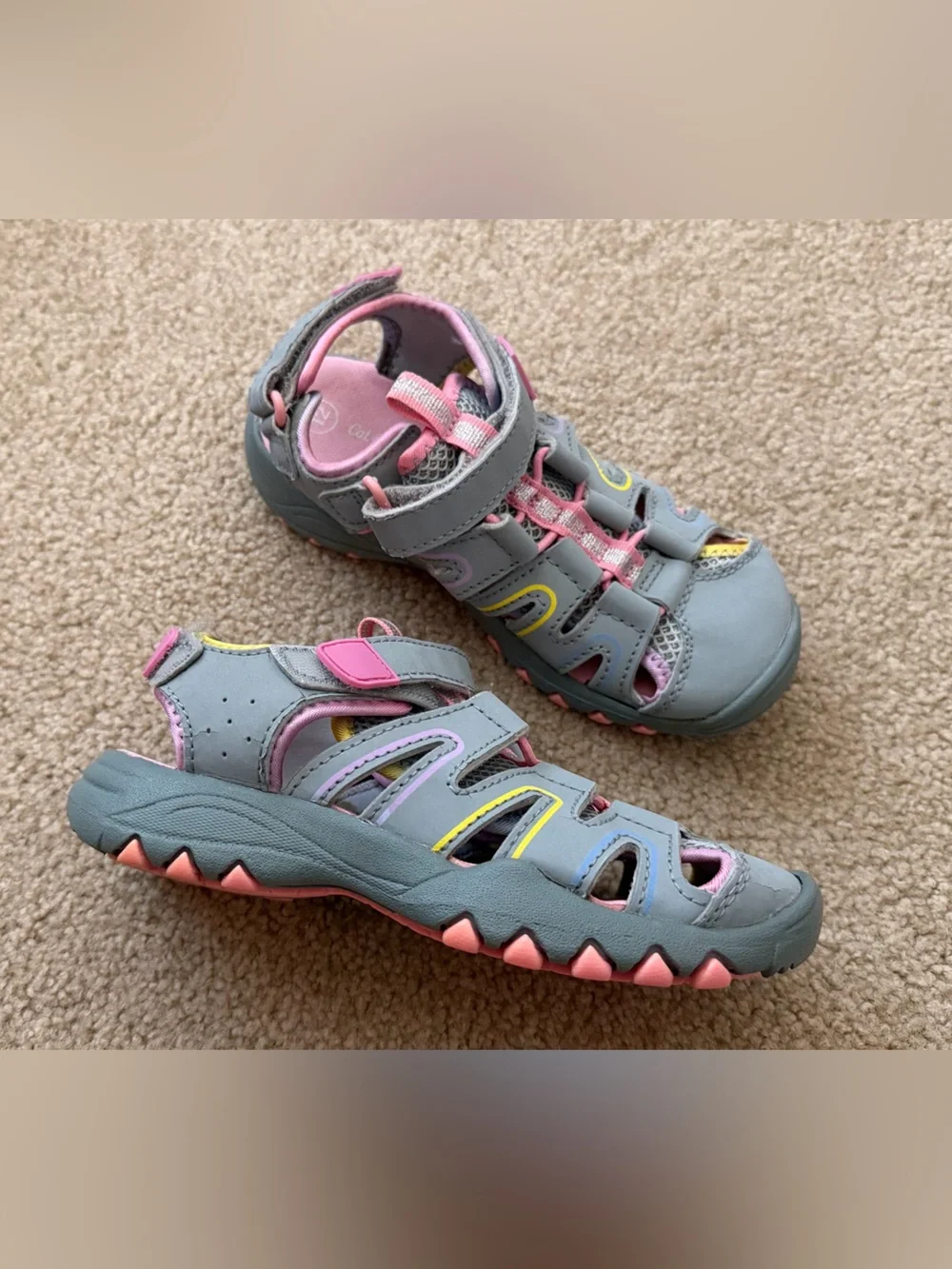 Cat & Jack Gray Sandals with Pink and Yellow Accents